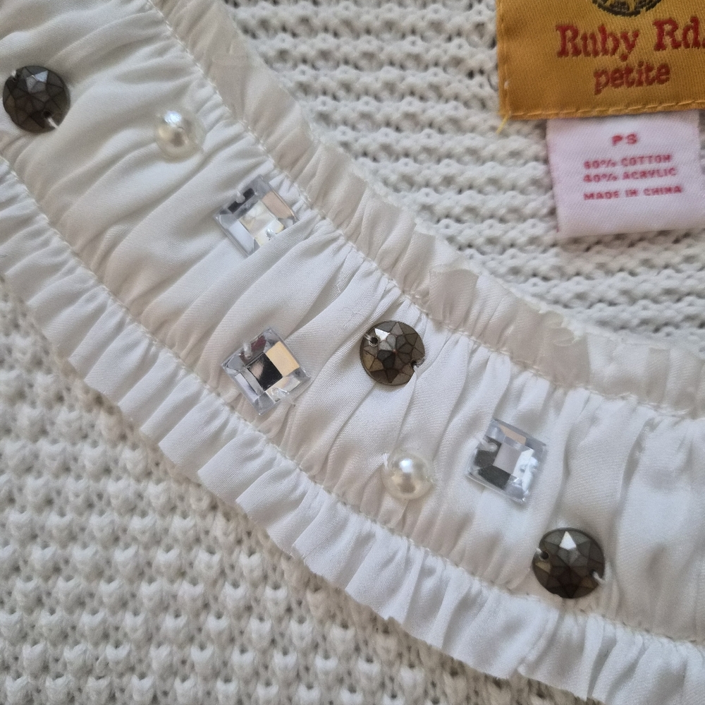 Ruby Rd. Cream Cardigan with Ruffle Details - Picture 8 of 9